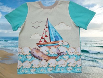 regionale Unternehmen - Lieferservice - Binnenland - T-Shirt in Gr.: 98/104!
Für Kinder, die gerne am Strand spielen! - wollsocken&kindermode